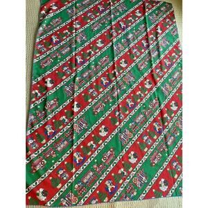 Vintage Christmas Tablecloth Red Green Bears Train